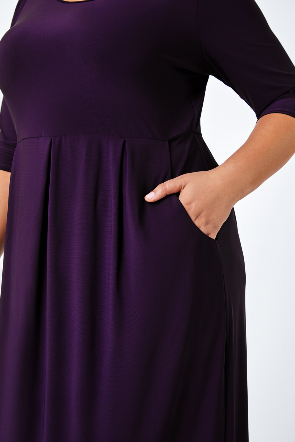 Purple Curve Pocket Detail Midi Stretch Dress, Image 5 of 5