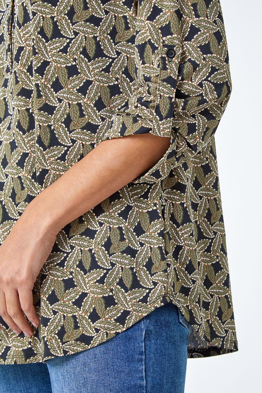 KHAKI Textured Ditsy Leaf Print Stretch Shirt, Image 5 of 5