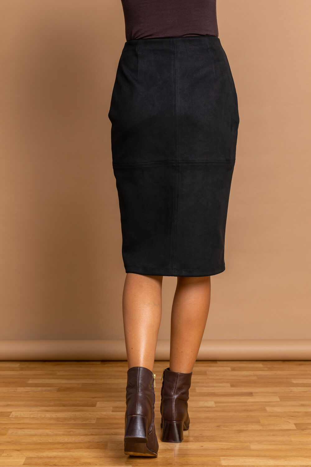 Black Suedette Stretch Pencil Skirt, Image 2 of 4