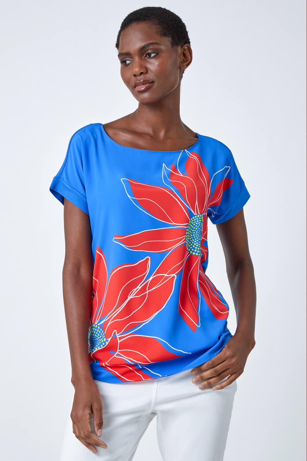 ORANGE Contrast Floral Print T Shirt, Image 2 of 5