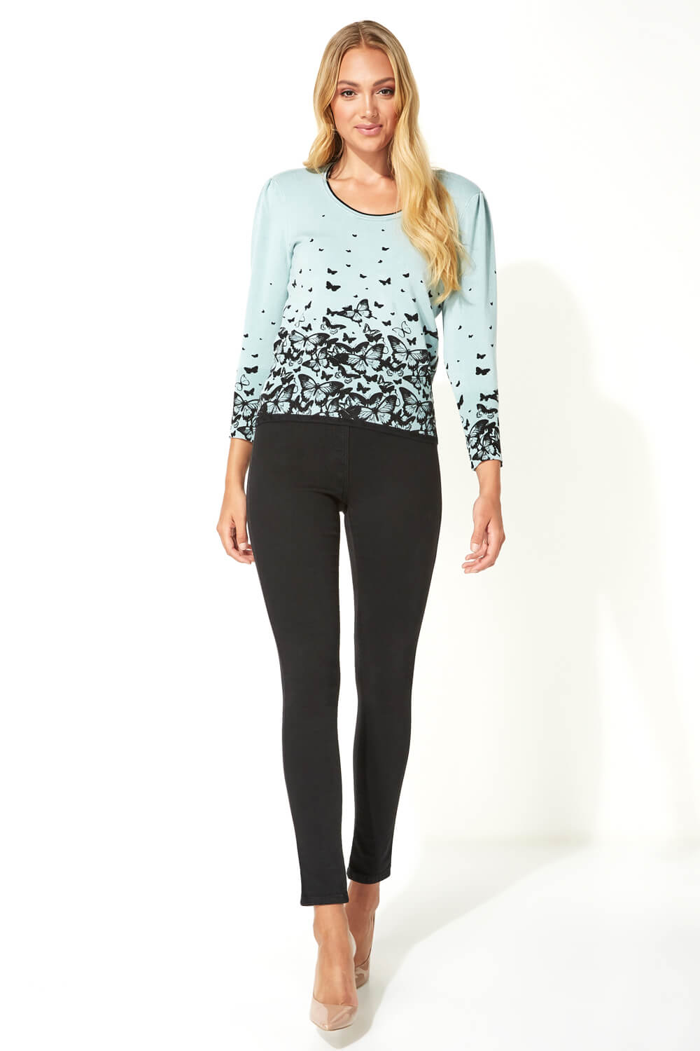 Mint Butterfly Print Jumper, Image 2 of 5