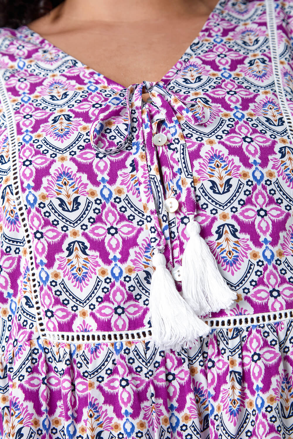 Purple Curve Tie Front Boho Printed Top, Image 5 of 5