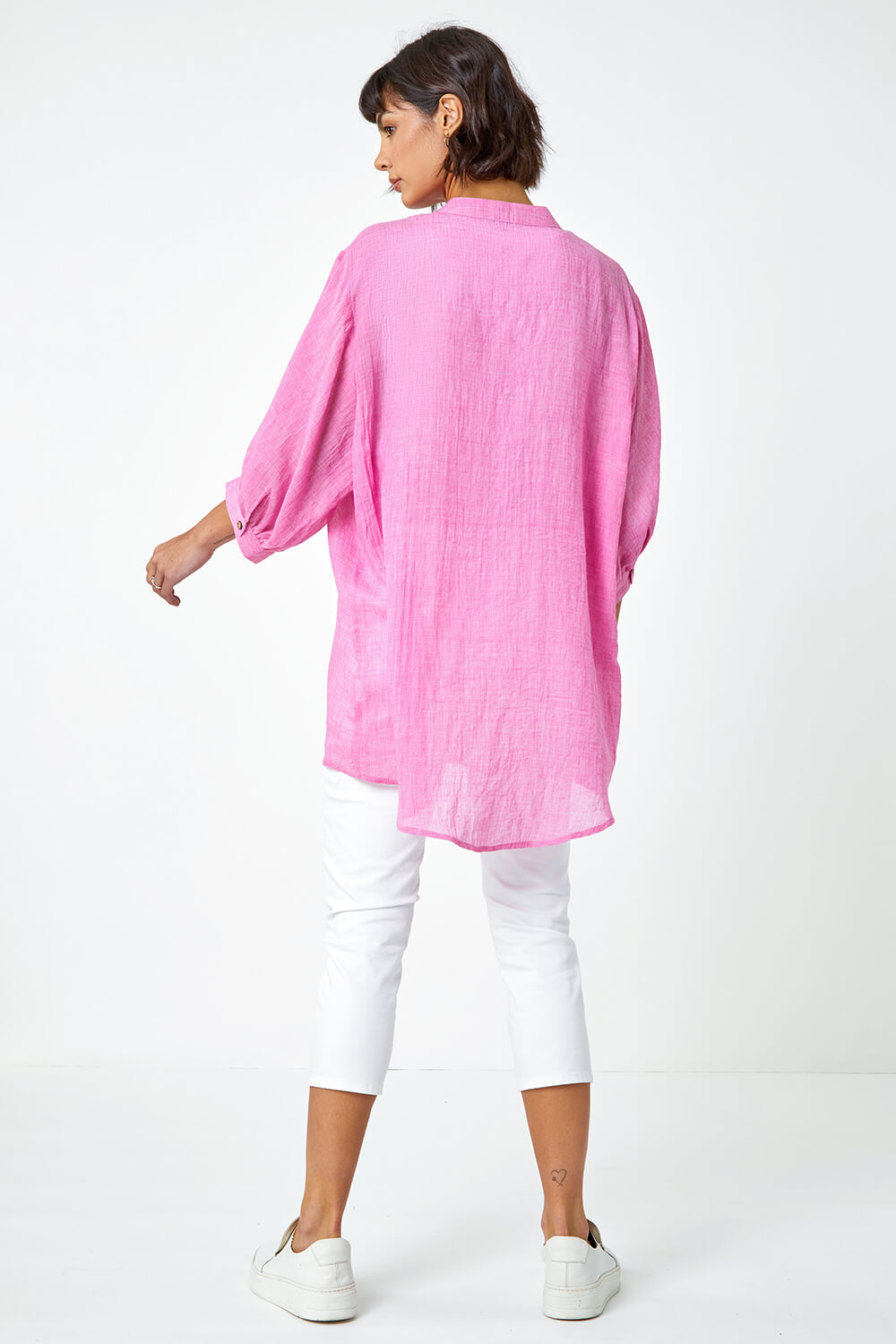 PINK Plain Oversized Cotton Blend Shirt, Image 3 of 5