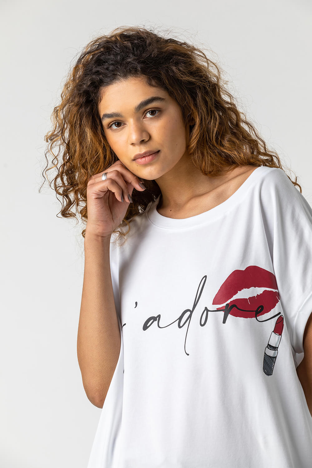 Ivory  Lip Print J'adore Jersey Top , Image 4 of 4