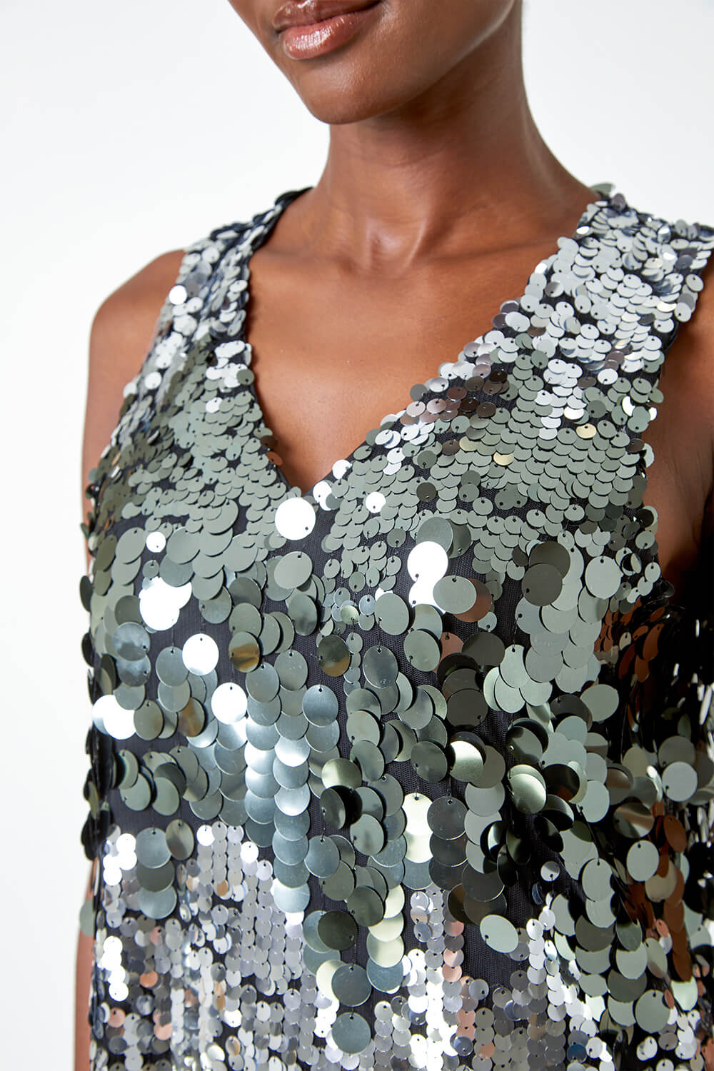 Silver Sleeveless Ombre Sequin Swing Dress, Image 5 of 5