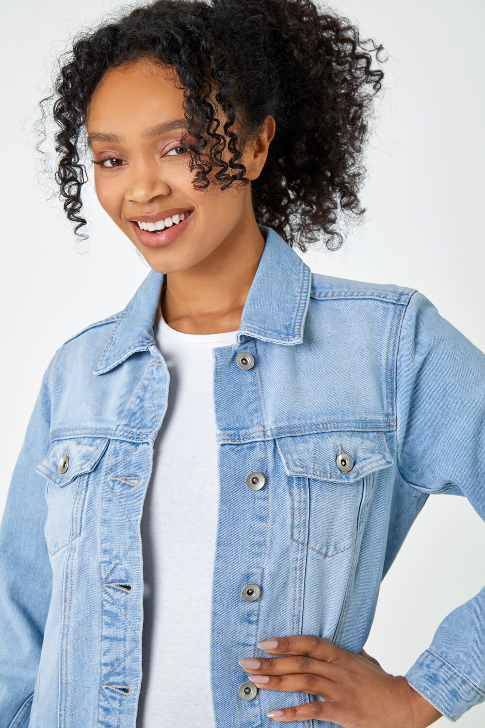 Buy online Women Light Blue Solid Denim Jacket from jackets and blazers and  coats for Women by Showoff for ₹1859 at 60% off | 2024 Limeroad.com
