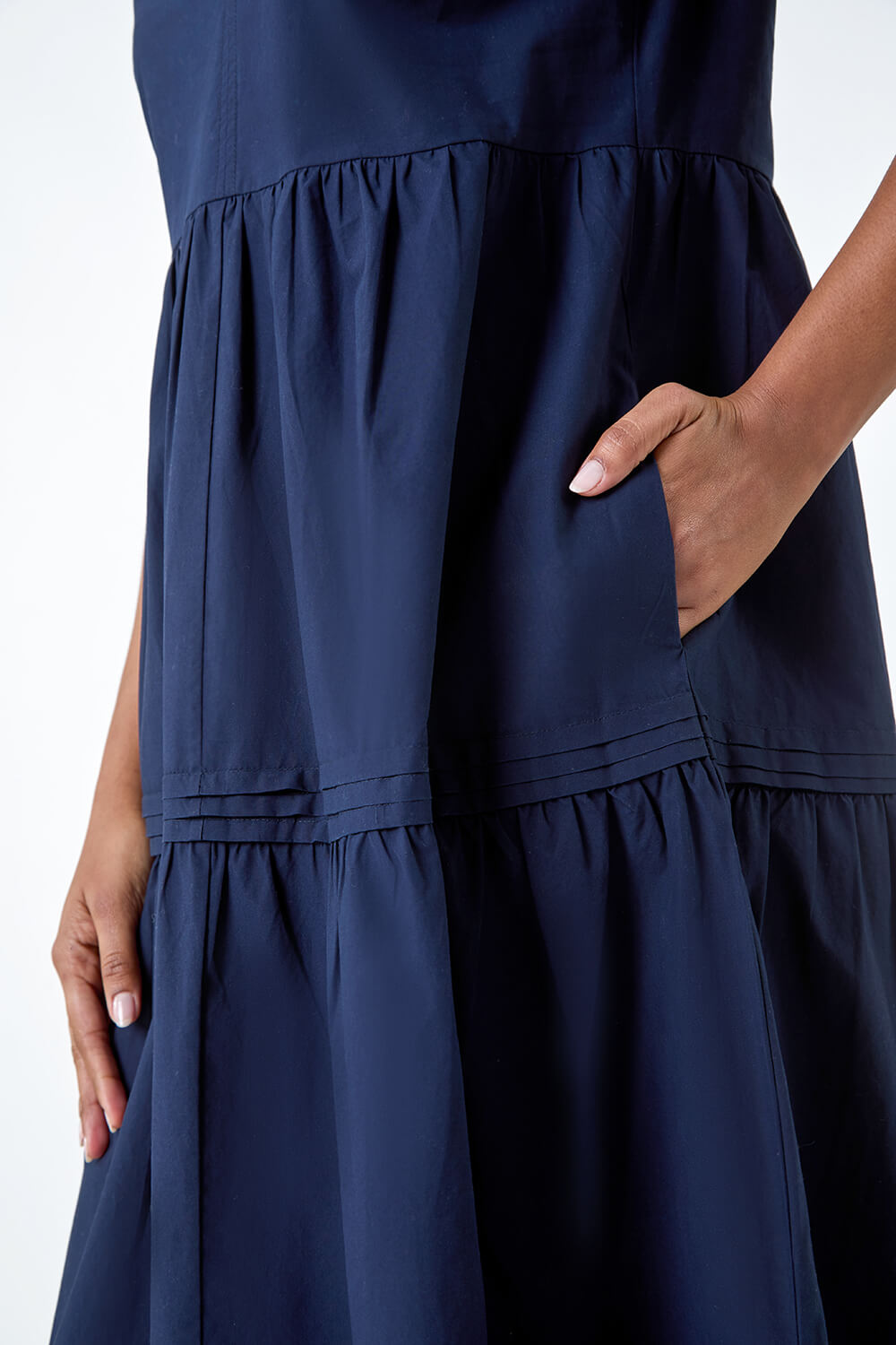 Navy  Plain Cotton Tiered Maxi Dress, Image 5 of 5