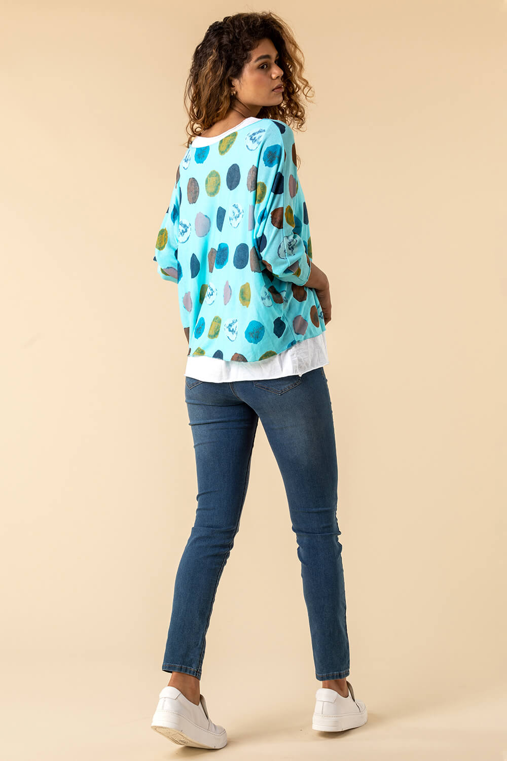 Blue Spot Print Double Layer Top, Image 2 of 4