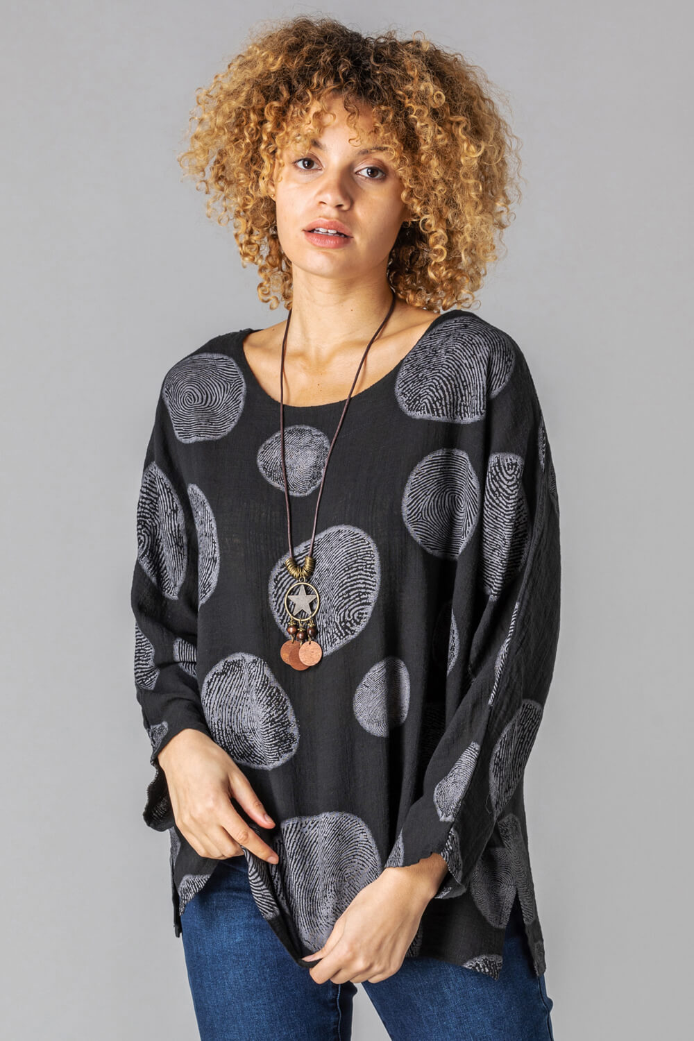 Spot Print Top with Necklace