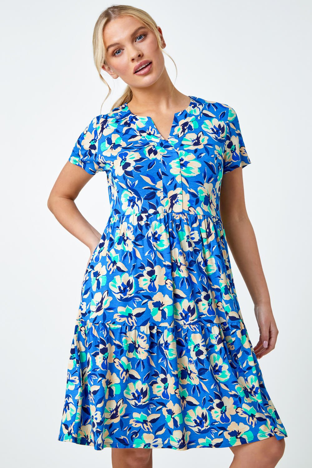 Petite Tiered Floral Stretch T-Shirt Dress