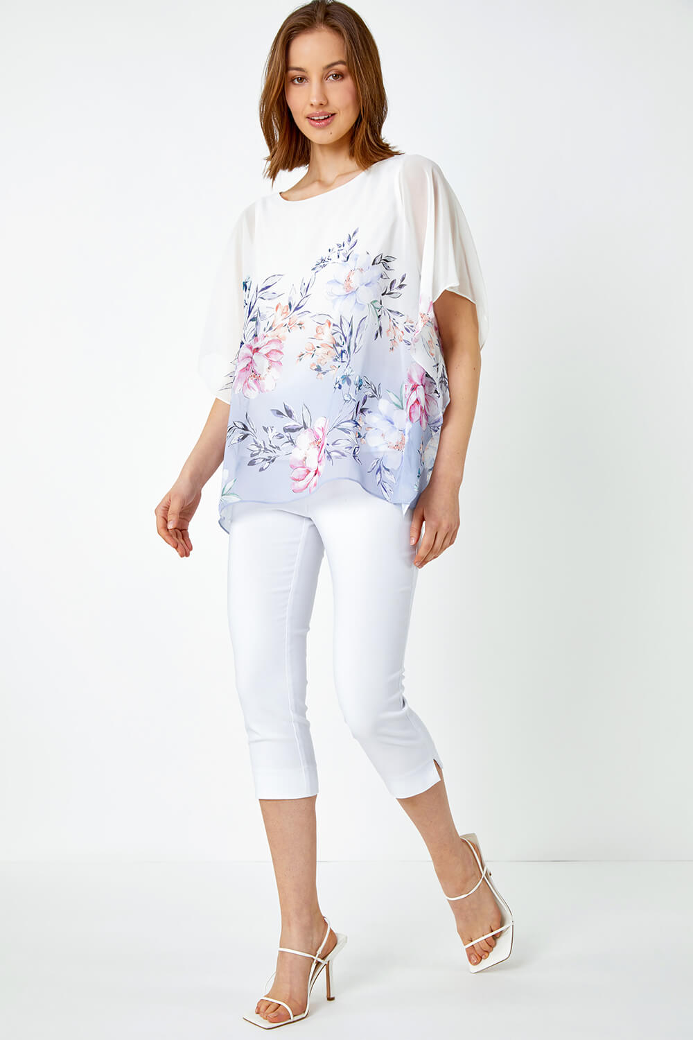 Lavender Floral Print Chiffon Overlay Top, Image 2 of 5