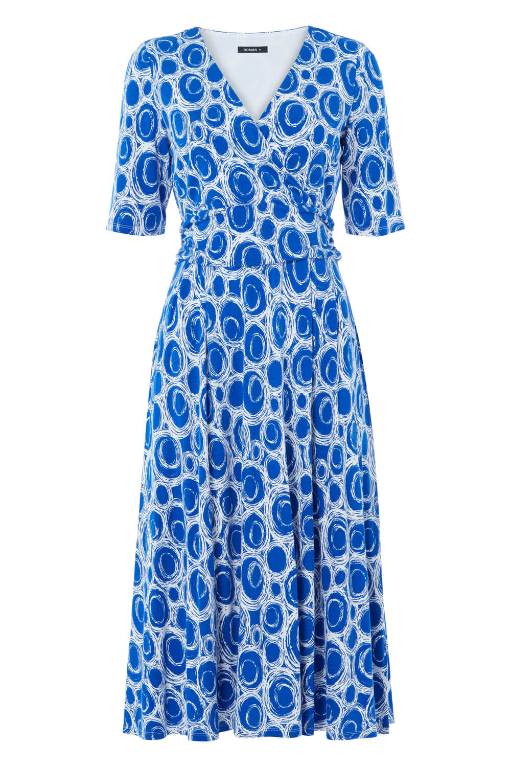 Royal Blue Spot Printed Fit and Flare Dress, Image 5 of 5