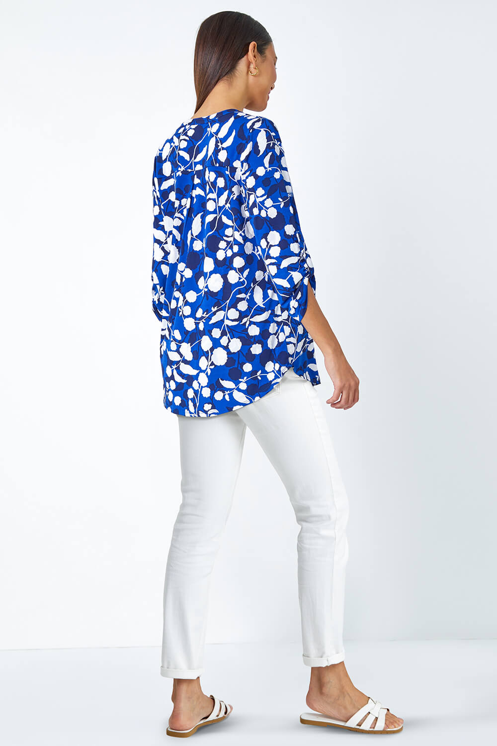 Royal Blue Textured Floral Print Stretch Shirt, Image 3 of 5