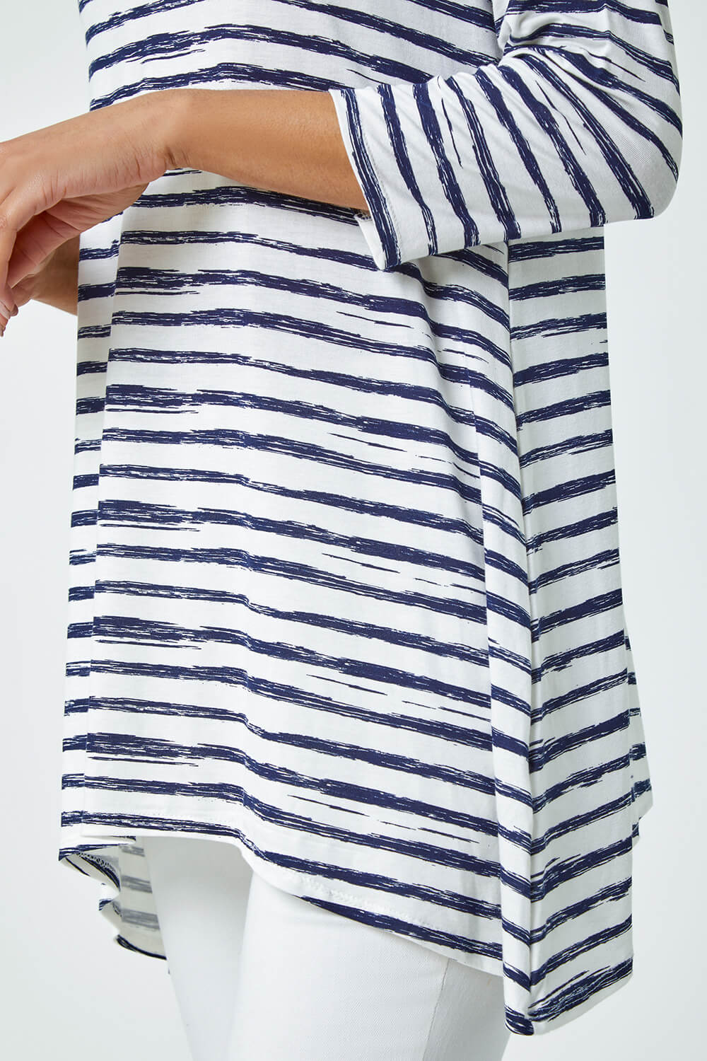 Navy  Abstract Stripe Print Stretch Top, Image 5 of 5