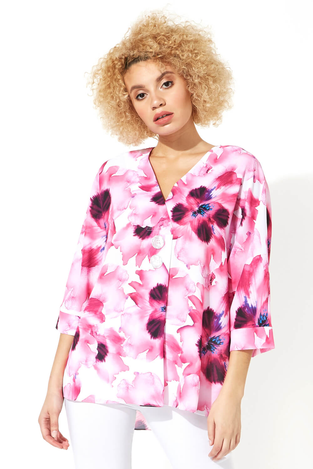 Floral Print Oversized Button Top