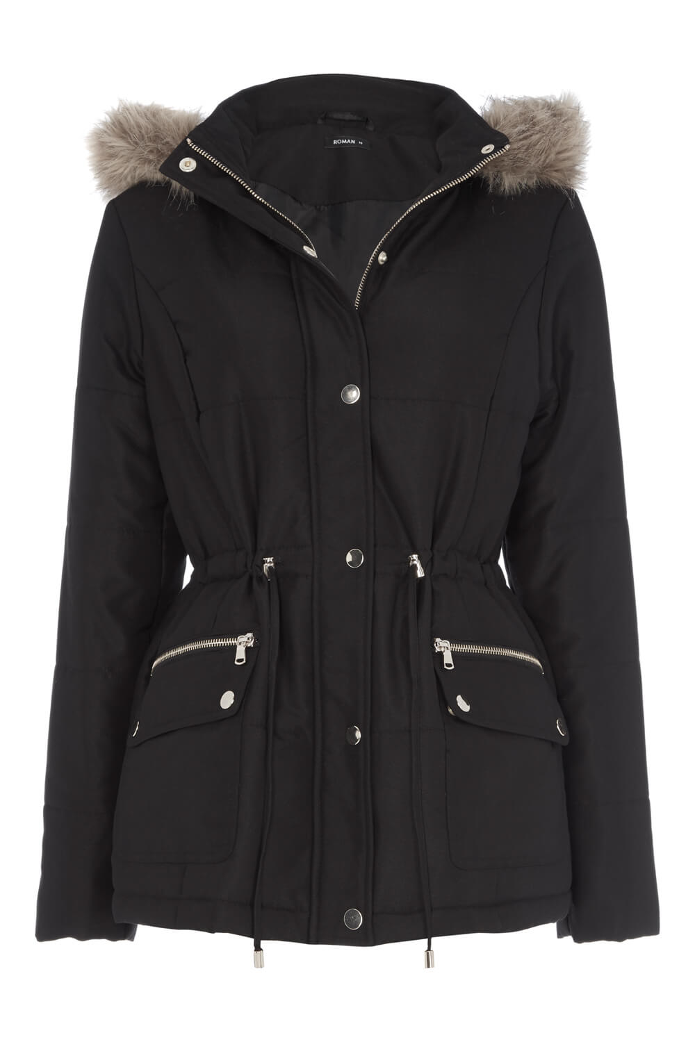 Black Short Parka Coat with Hood, Image 6 of 6