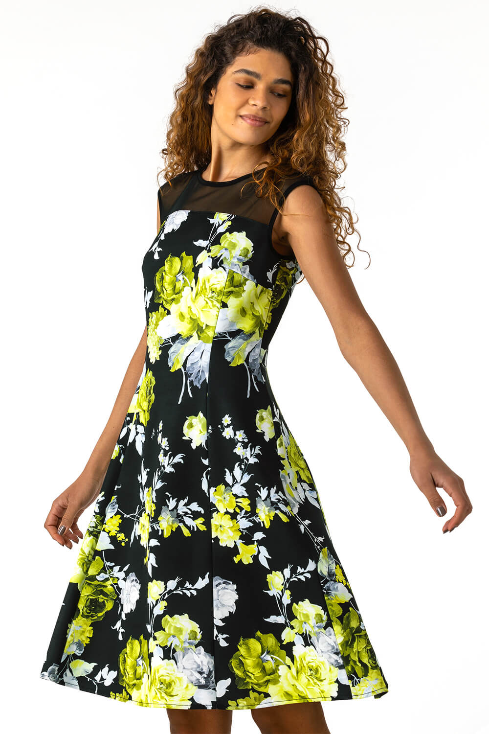 Lemon  Floral Print Fit and Flare Dress, Image 3 of 5