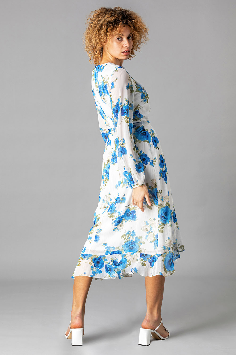 Ivory  Floral Frill Midi Dress, Image 2 of 4