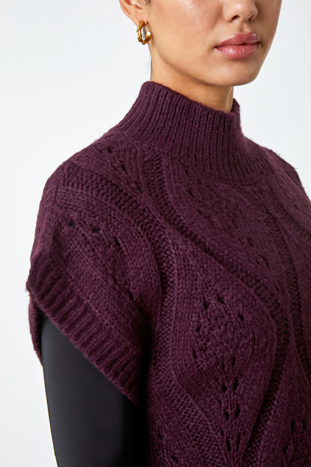 Aubergine High Neck Pointelle Knitted Vest, Image 5 of 5
