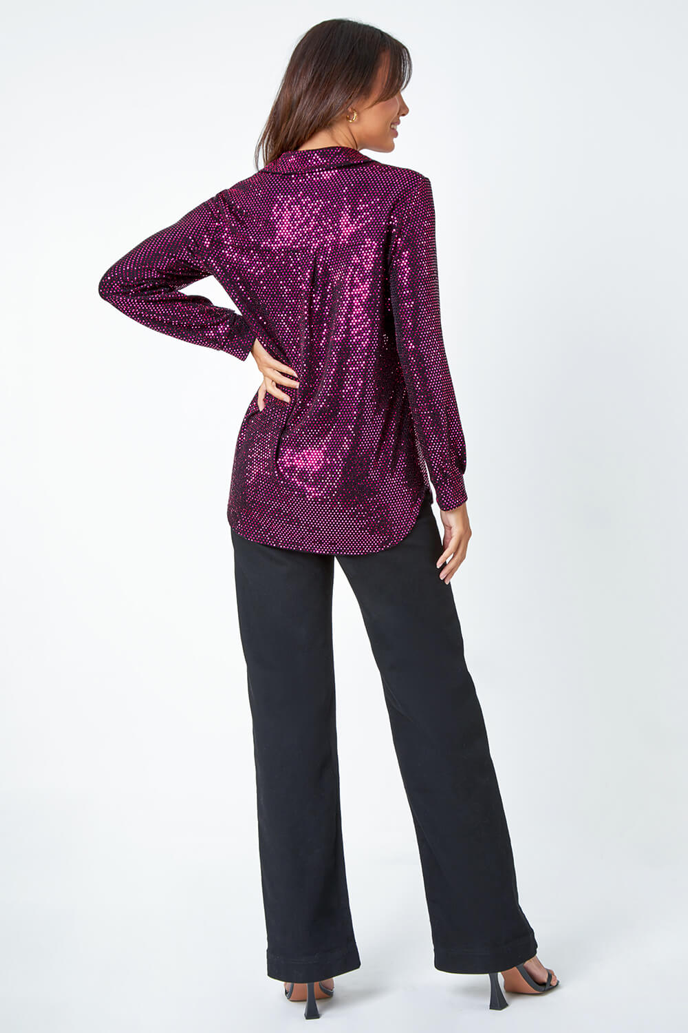 CERISE Sequin Stretch Shirt Top, Image 3 of 5