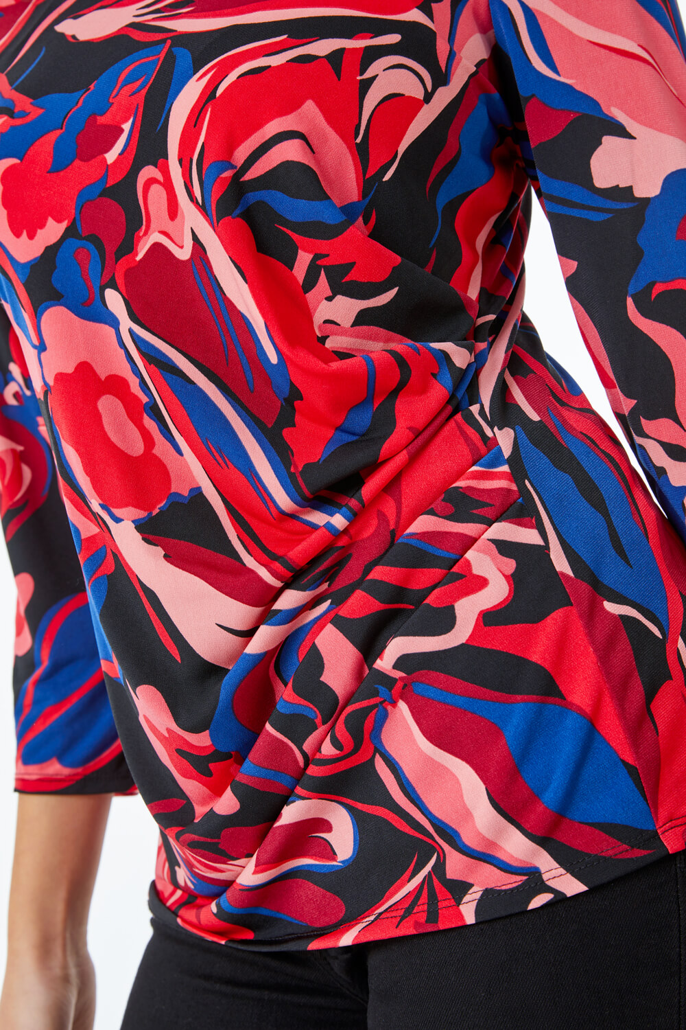 CORAL Petite Abstract Floral Ruched Top, Image 5 of 5