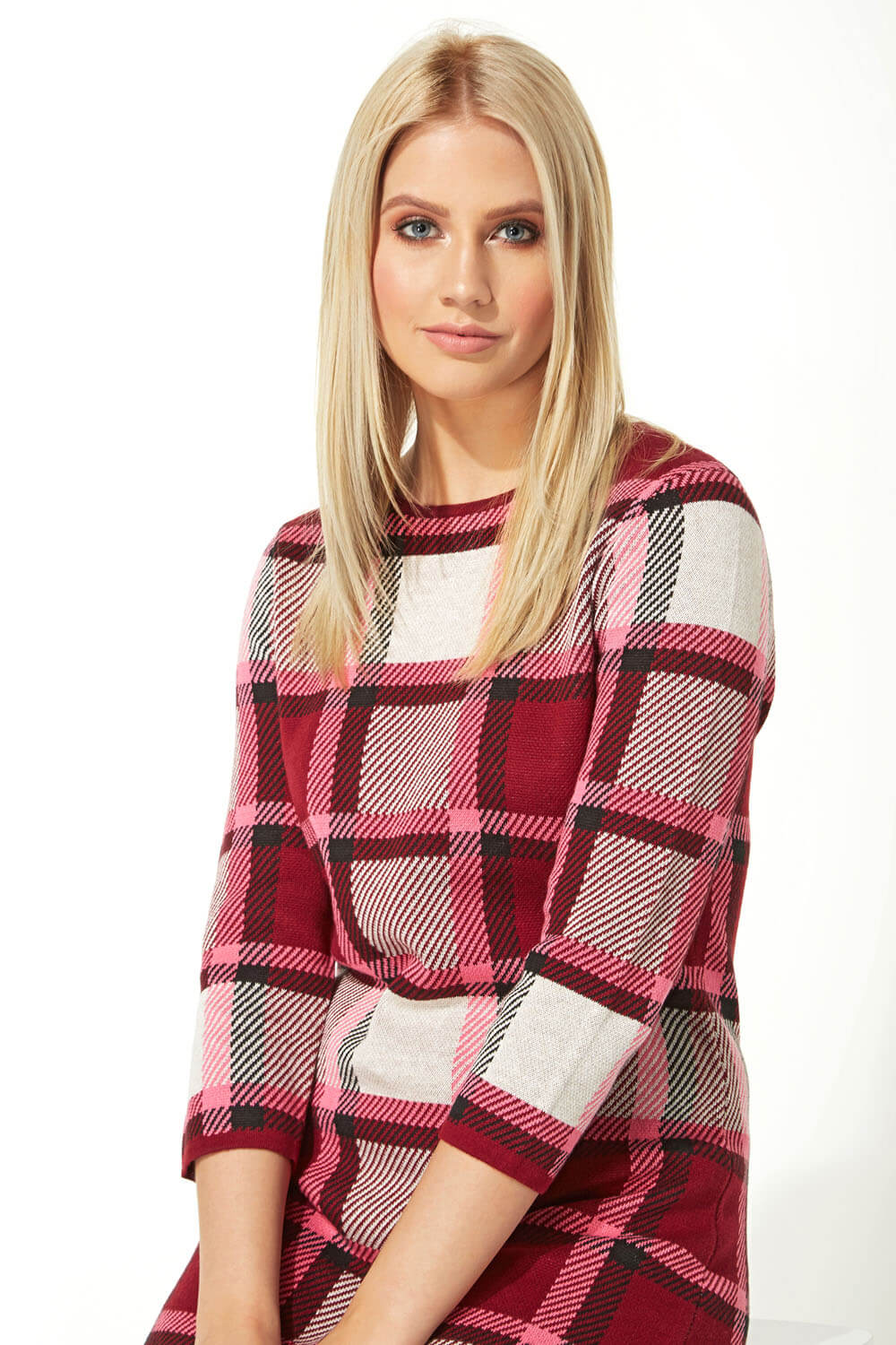 PINK Check Print Knitted Dress, Image 4 of 5
