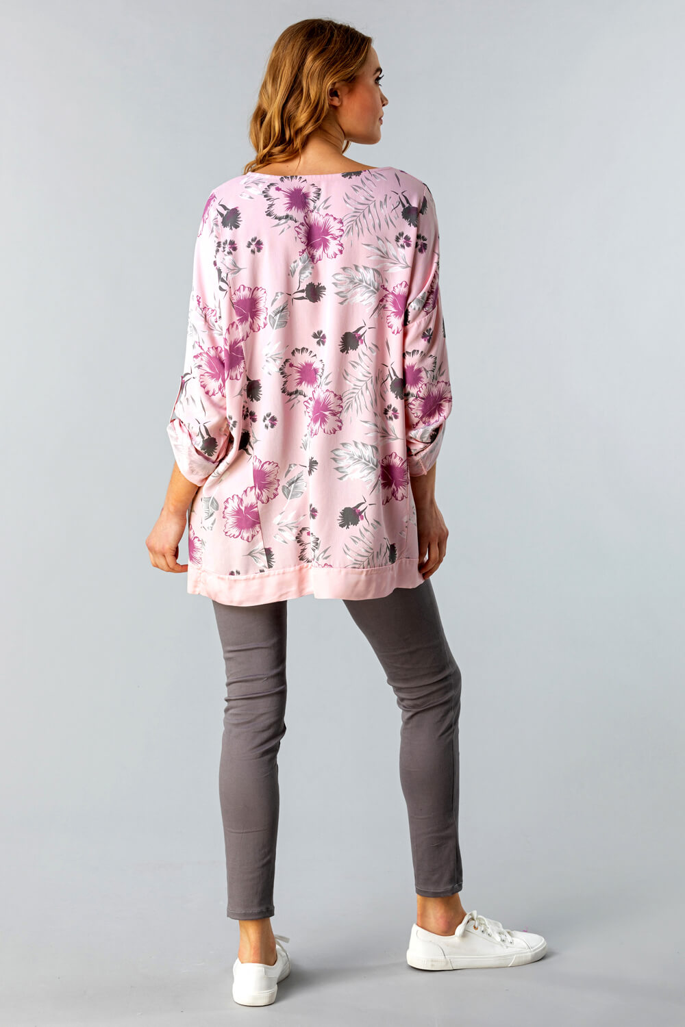PINK Floral Print Longline Tunic Top, Image 2 of 4