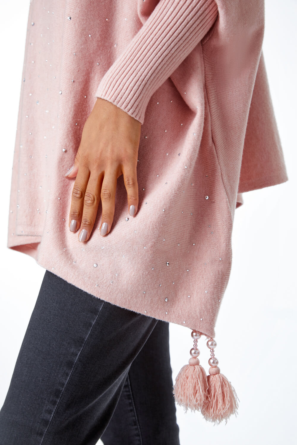Light Pink One Size Sparkle Tassel Poncho, Image 5 of 5