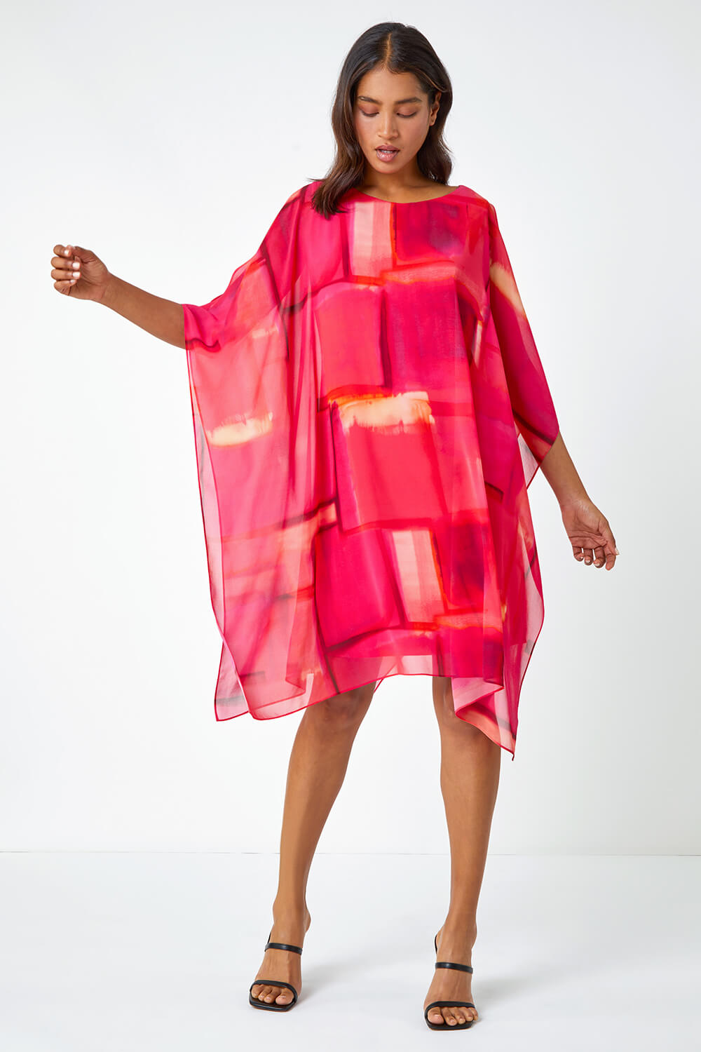 Abstract Print Chiffon Overlay Dress