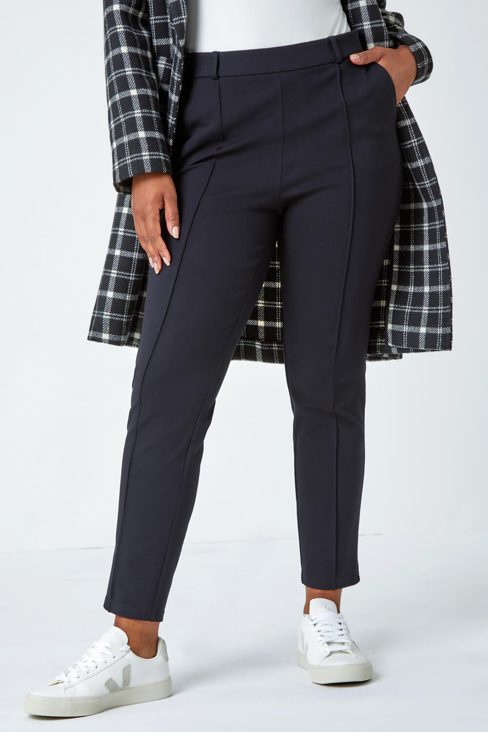 Black Petite Slim Fit Stretch Trousers, Image 4 of 5