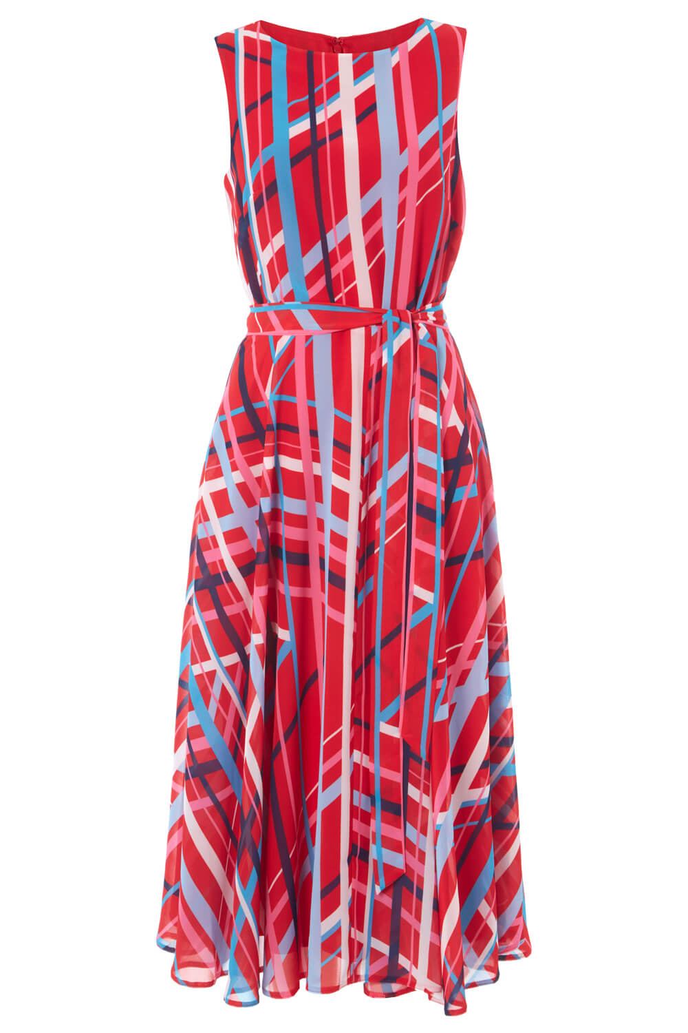 Red Stripe Print Fit and Flare Midi Dress, Image 5 of 5
