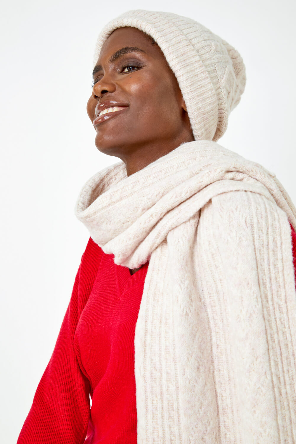 Ivory  Cable Knit Stretch Hat, Image 3 of 5