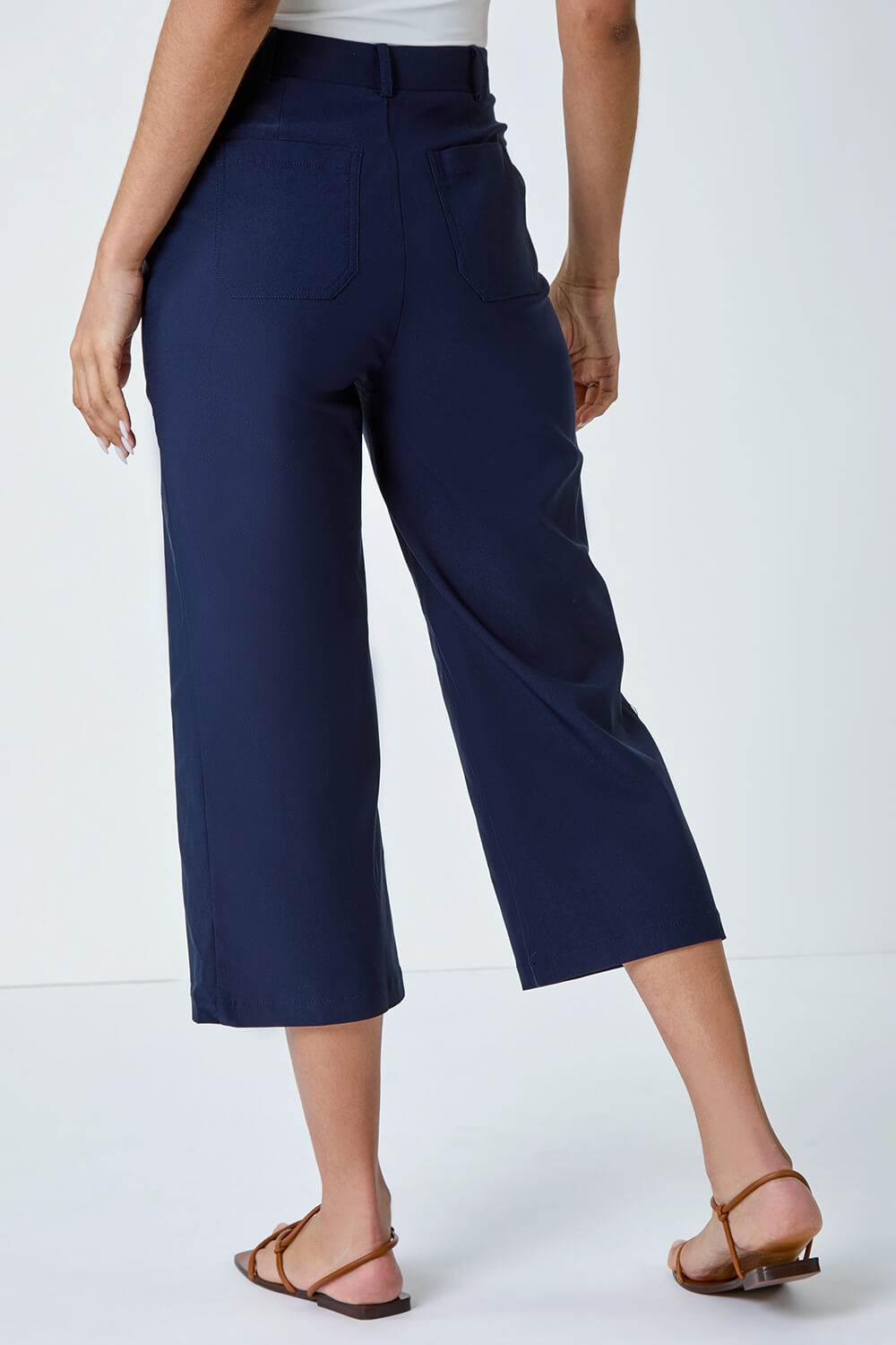 Navy  Cropped Stretch Culotte, Image 3 of 5