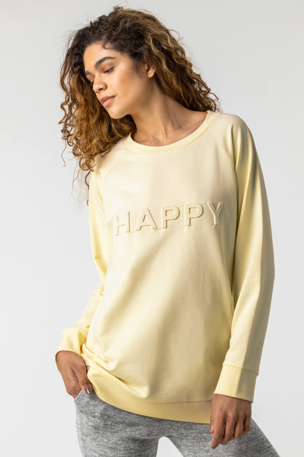 Light Yellow Happy Motif Lounge Sweatshirt, Image 5 of 5