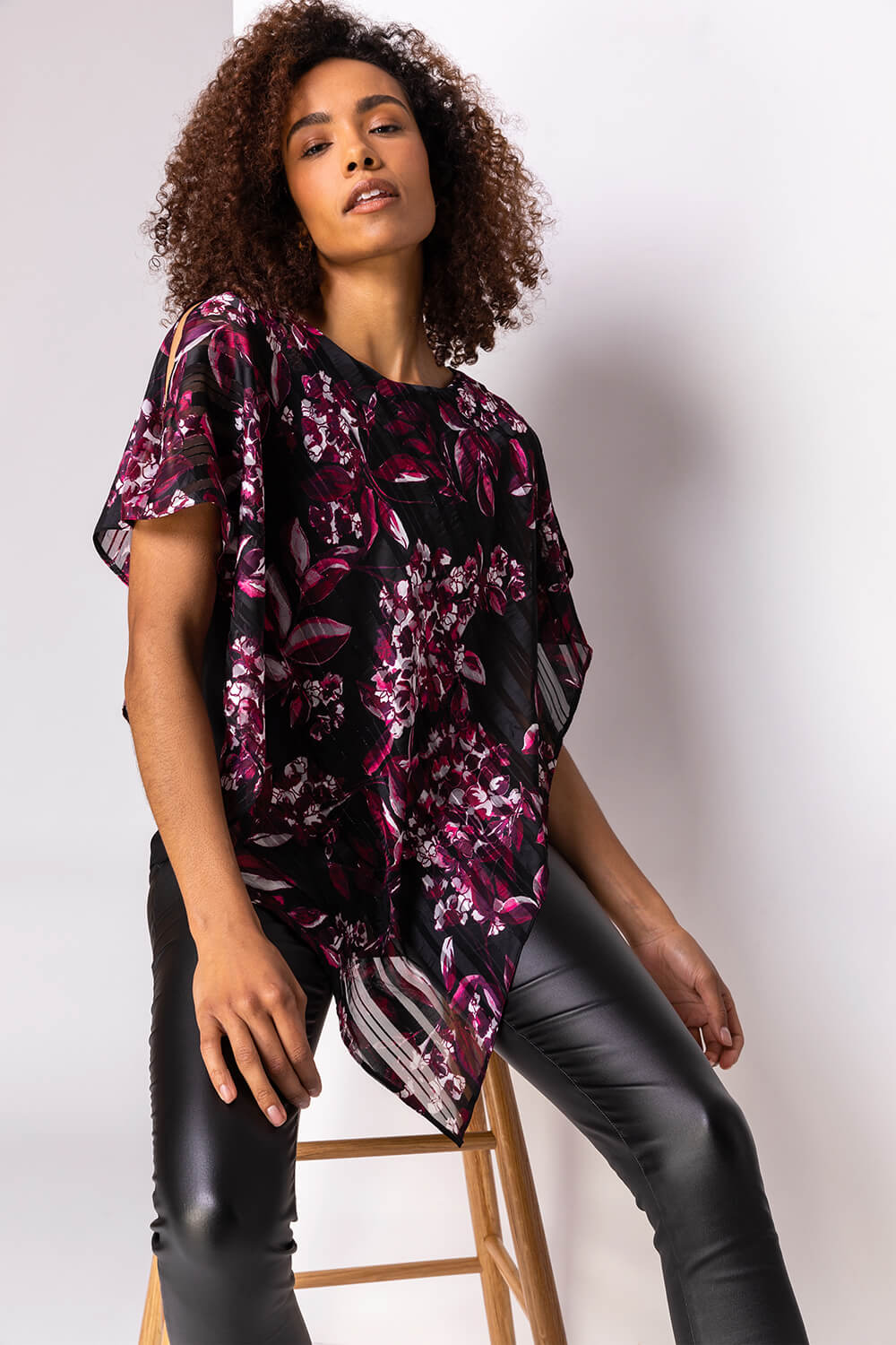 Port Burnout Floral Asymmetric Overlay Top, Image 5 of 5