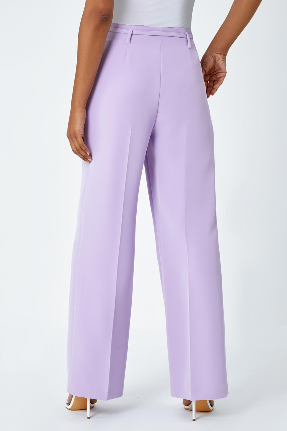 Lilac Crepe Stretch Straight Leg Trousers, Image 3 of 6