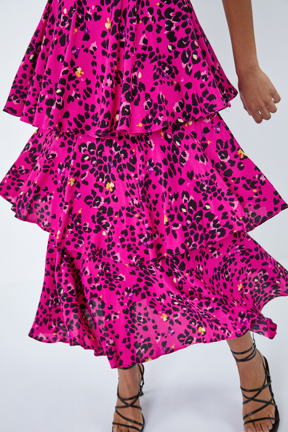 PINK Leopard Print Tiered Midi Dress, Image 5 of 5