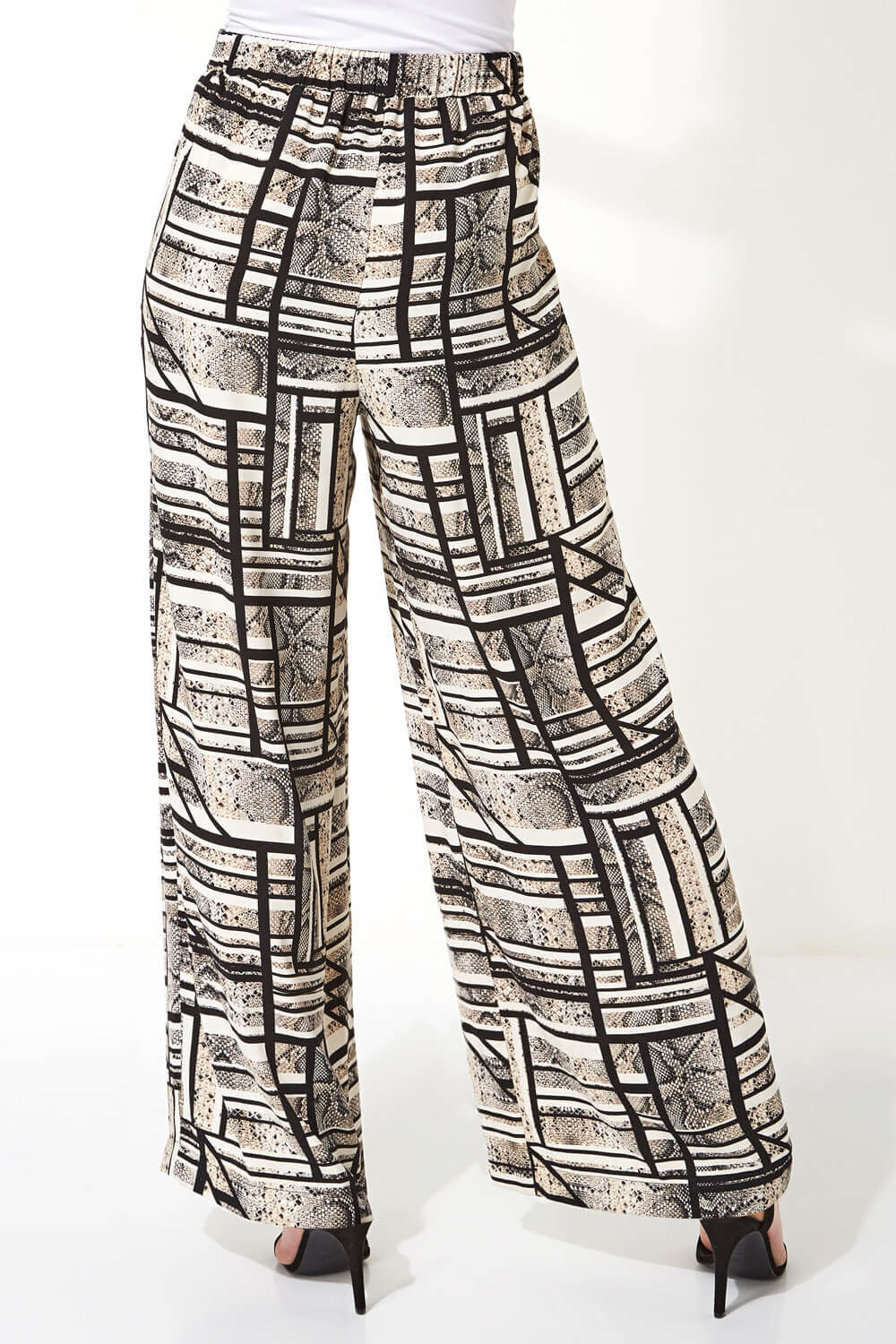 Ivory  Mixed Stripe Snake Print Trousers, Image 2 of 5