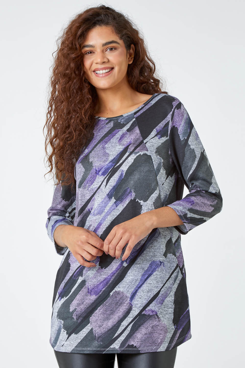 Abstract Print Pocket Detail Tunic Stretch Top