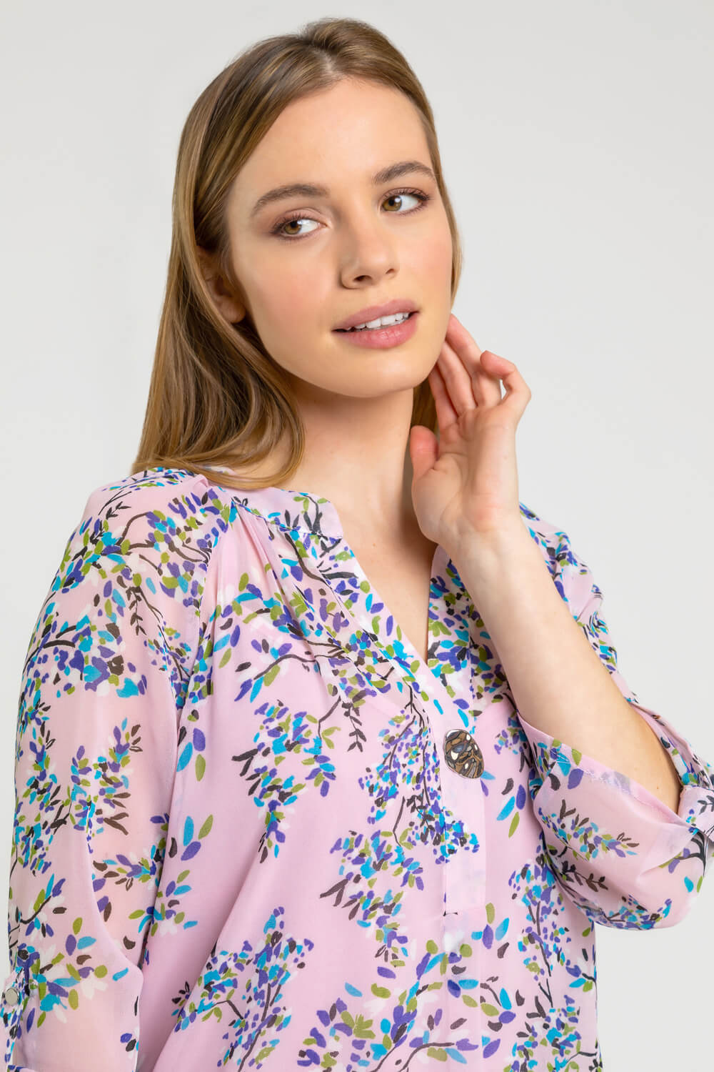 PINK Petite Ditsy Floral Button Detail Top, Image 4 of 5