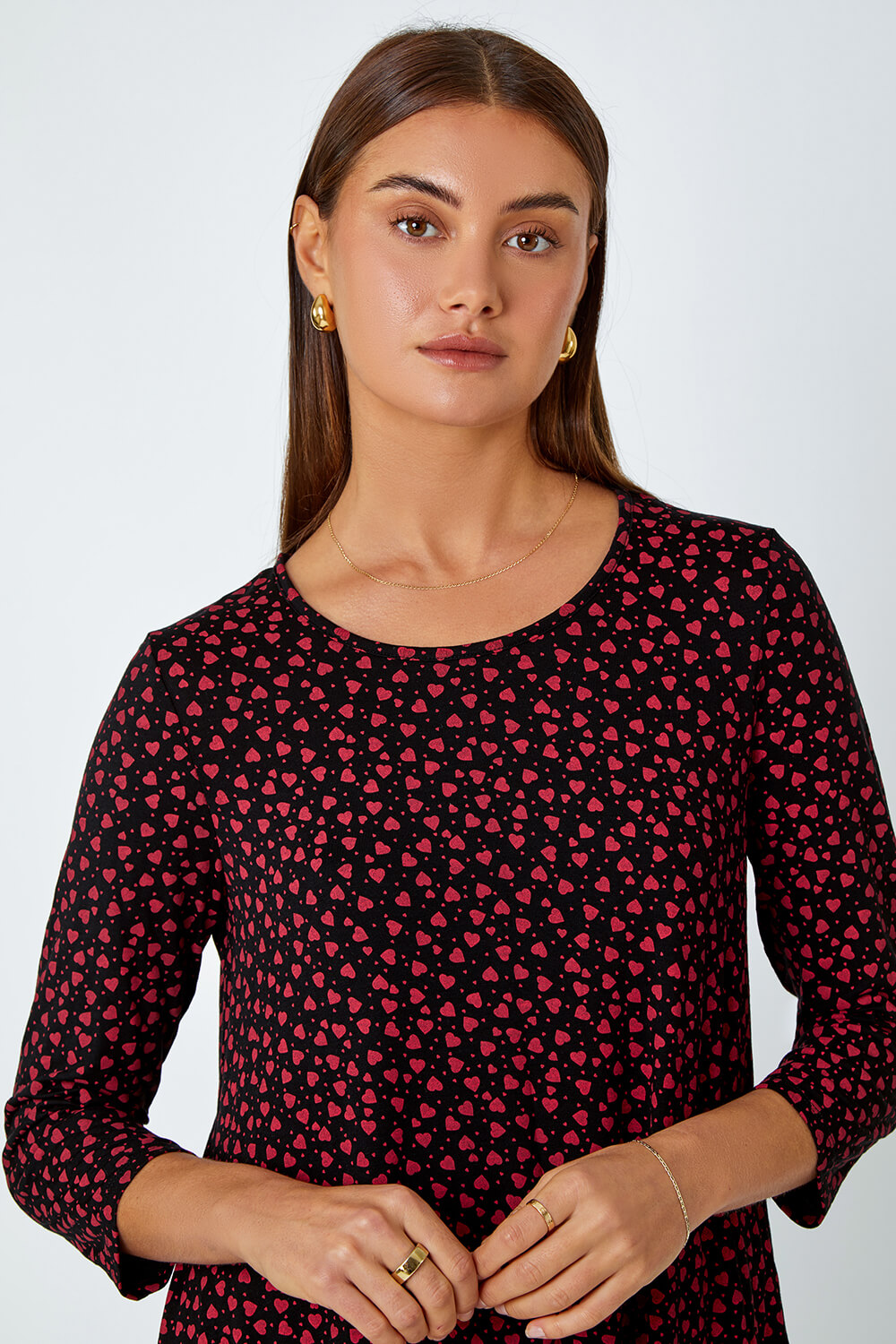 Red Ditsy Heart Stretch Hanky Hem Top, Image 4 of 5