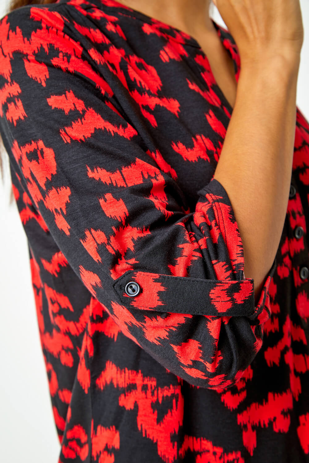 Red Abstract Animal Print Stretch Blouse, Image 5 of 5