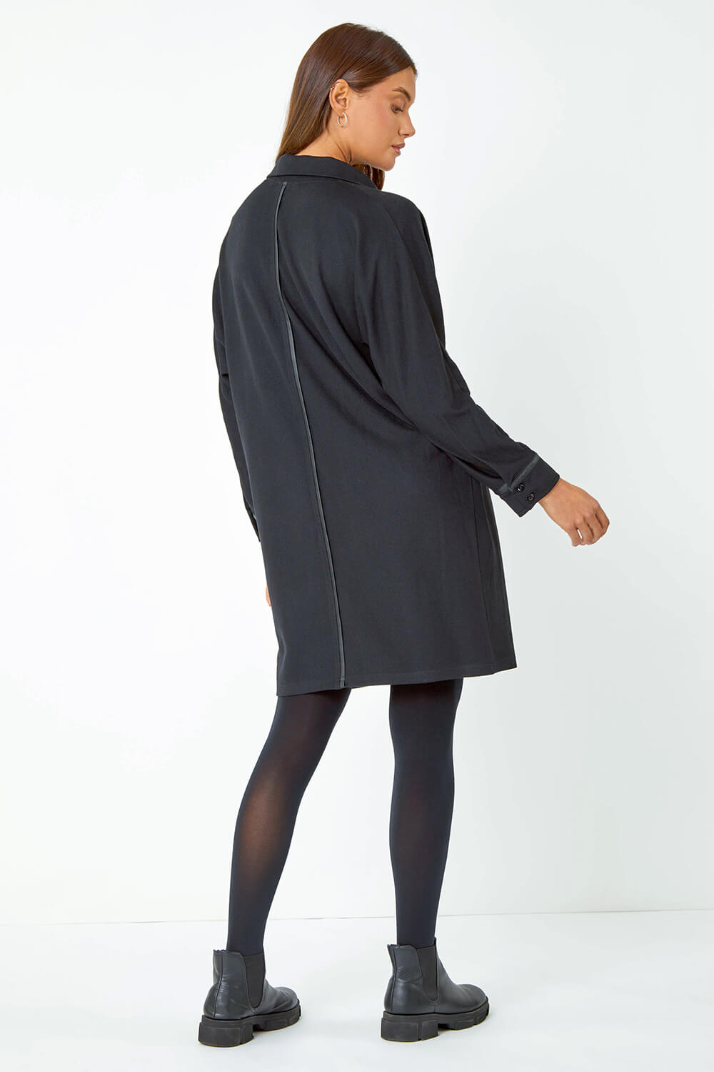 Black Zip Detail Cocoon Stretch Dress, Image 3 of 5