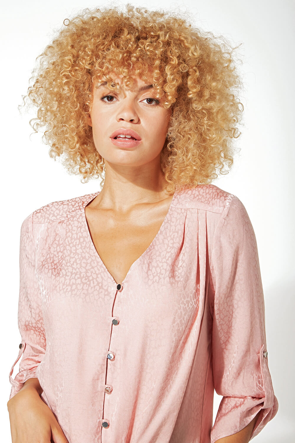Light Pink Tie Front Animal Jacquard Blouse, Image 4 of 5