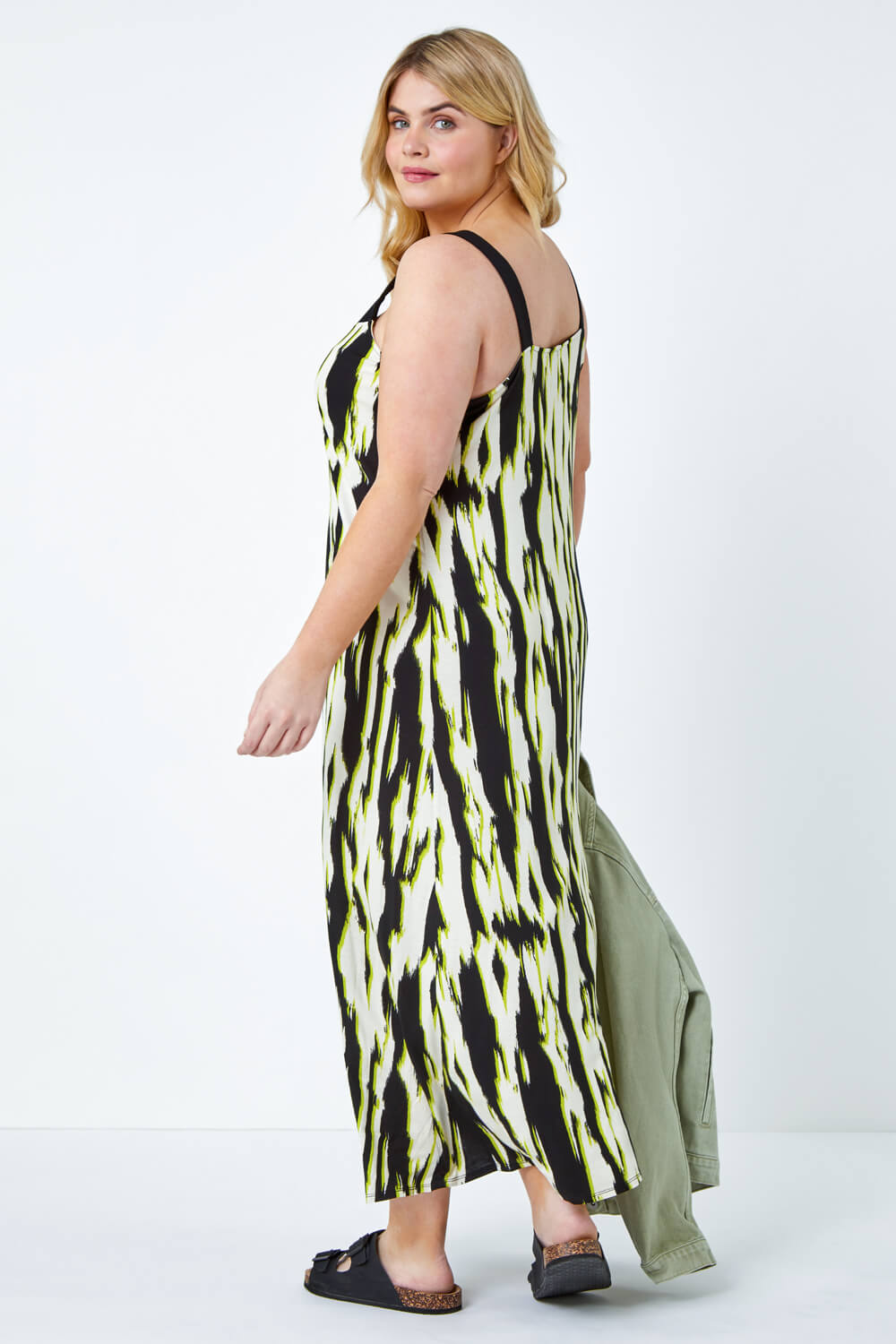 Lime Curve Contrast Print Stretch Midi Dress, Image 3 of 5
