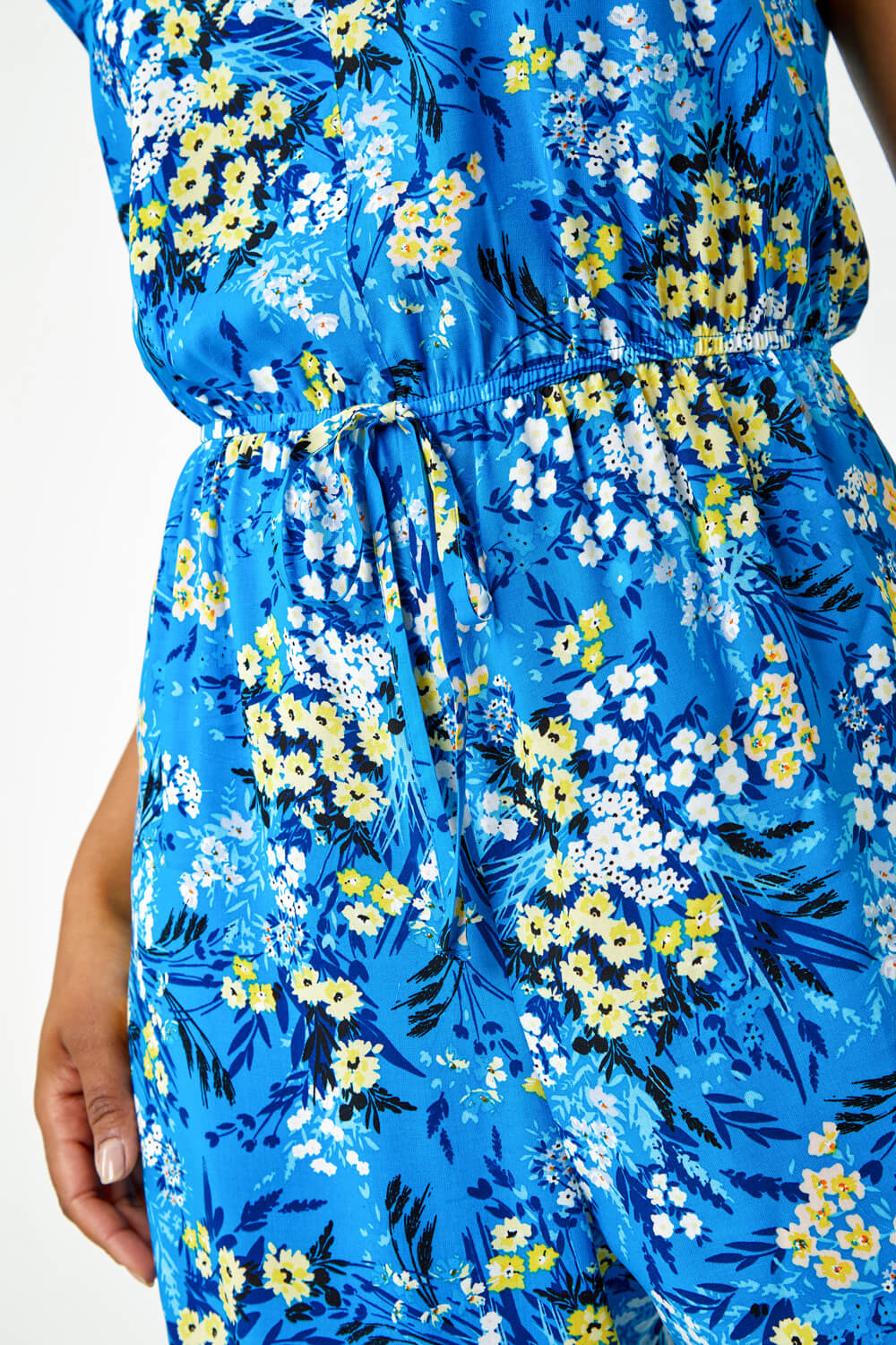 Blue Petite Floral Print Frill Jumpsuit, Image 5 of 5