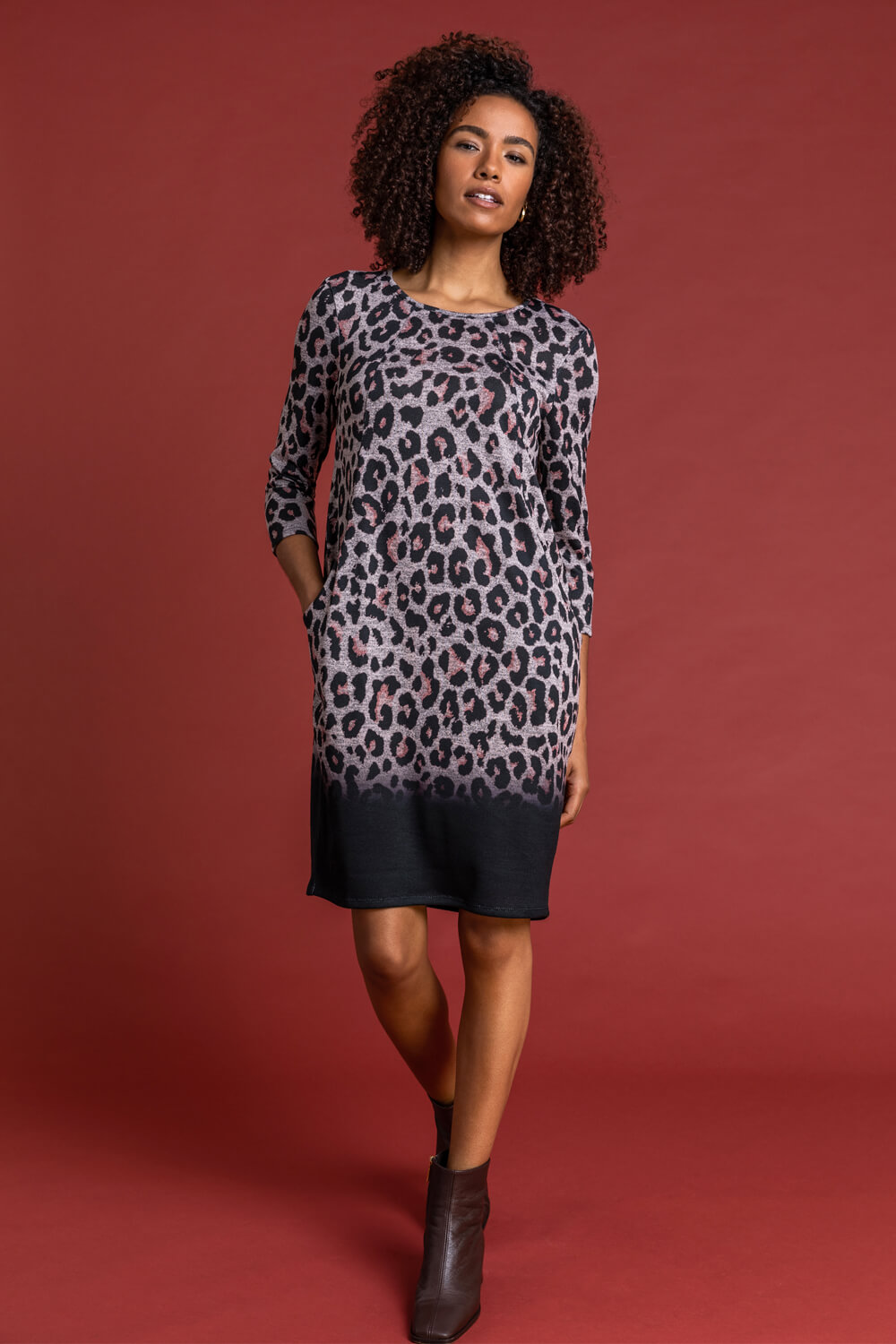 Black Animal Print Ombre Slouch Dress, Image 3 of 4
