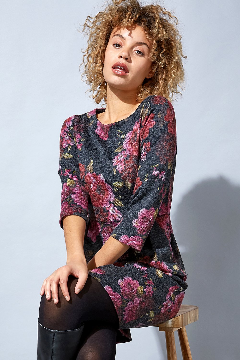 MAGENTA Wooly Touch Floral Print Shift Dress, Image 4 of 5