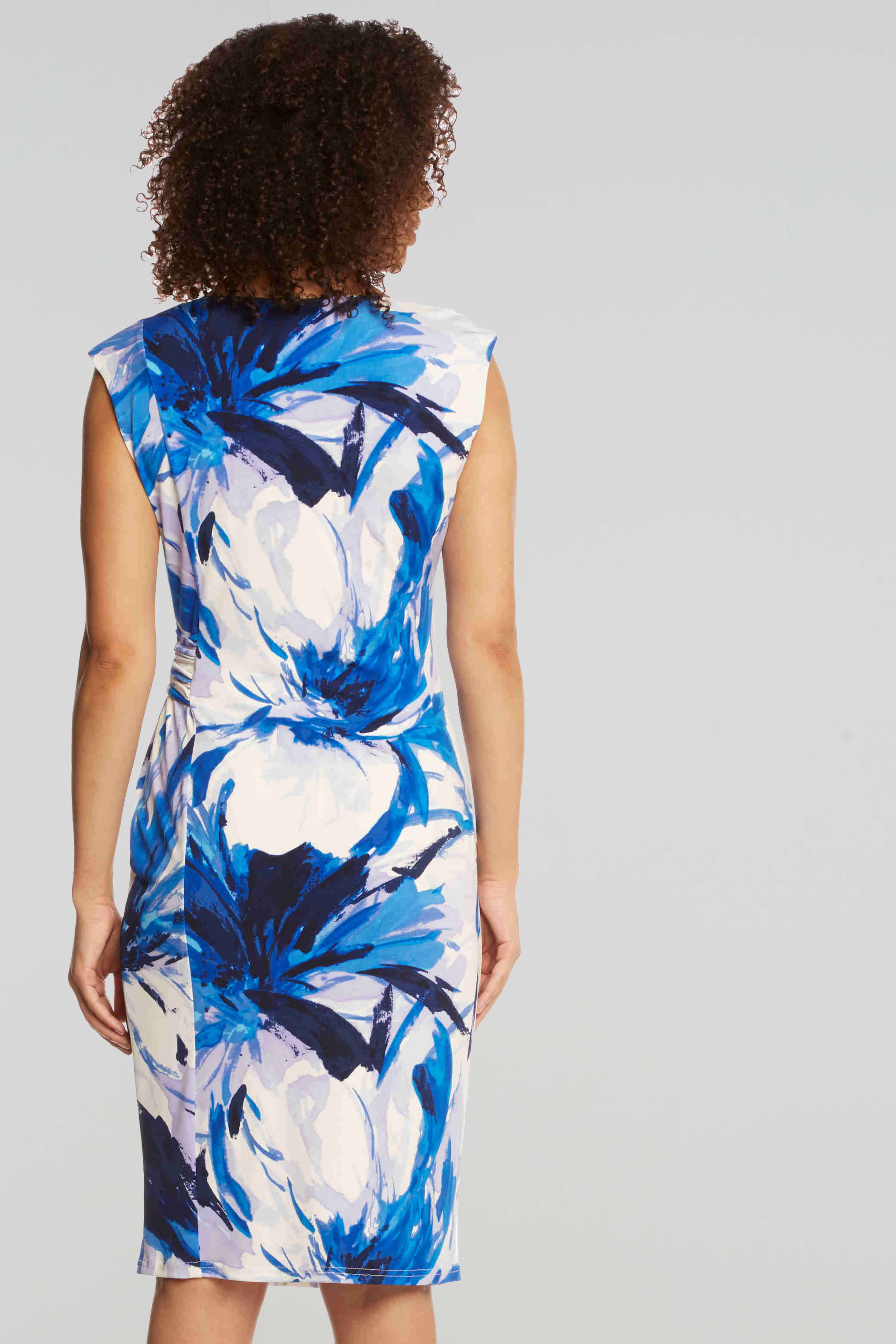 Royal Blue Abstract Underwater Floral Print Dress, Image 3 of 4