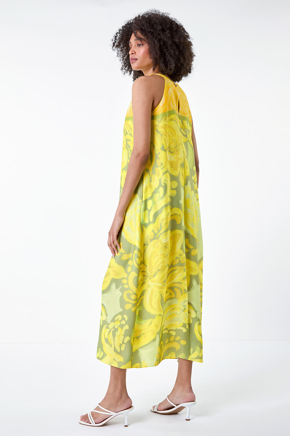 Lime Abstract Print Pocket Trapeze Dress, Image 3 of 5